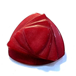Unique Vintage Brooch Art Deco Style Carved Red Stone Pin Dimensional Geometric